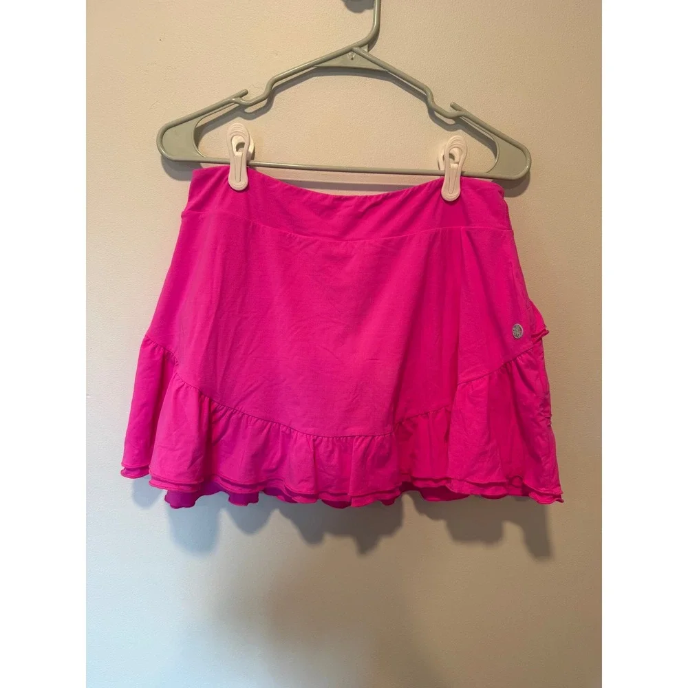 Lilly Pulitzer Luxletic Emalee Meryl Nylon Skort Pink UPF 50 Ruffle Large 29516